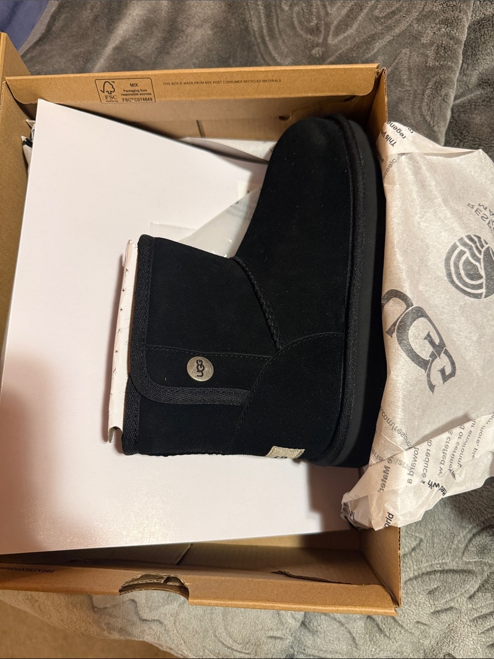 UGG Black Short Suede Boot with Button Detail